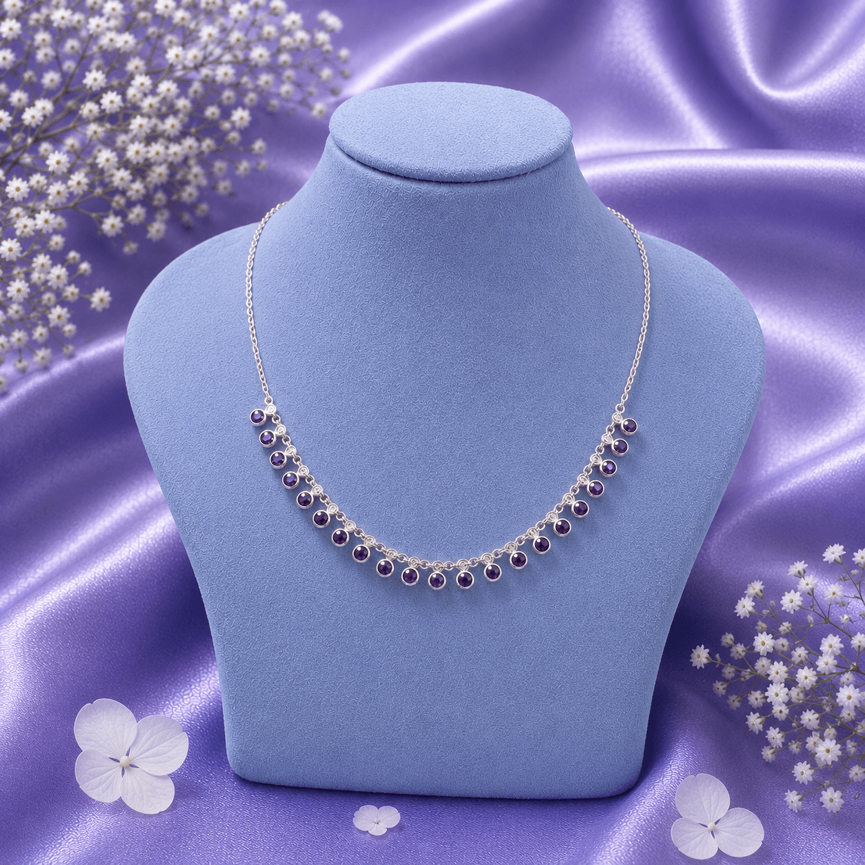 Magenta Round CZ Stone Necklace