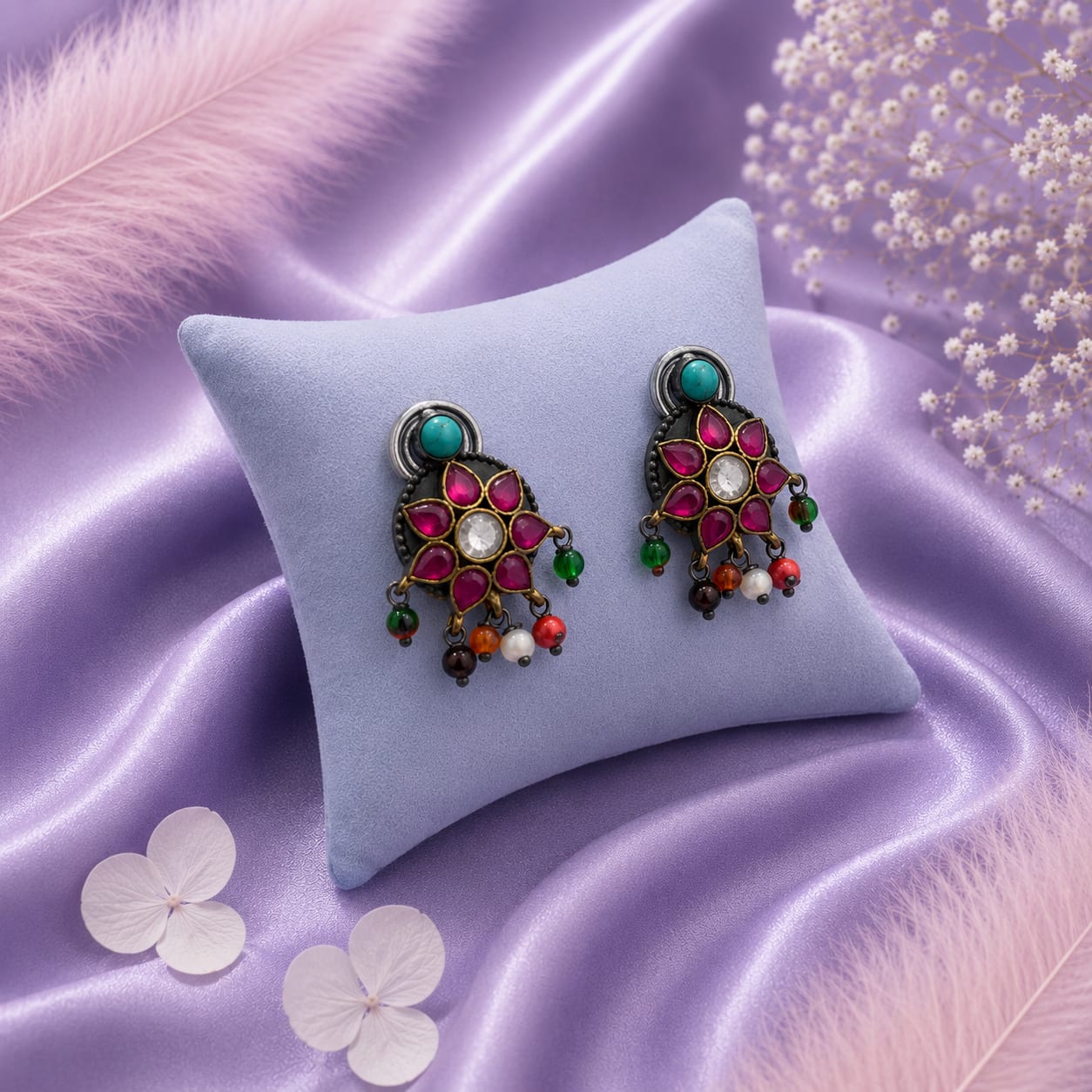 Flower Navratna Studs