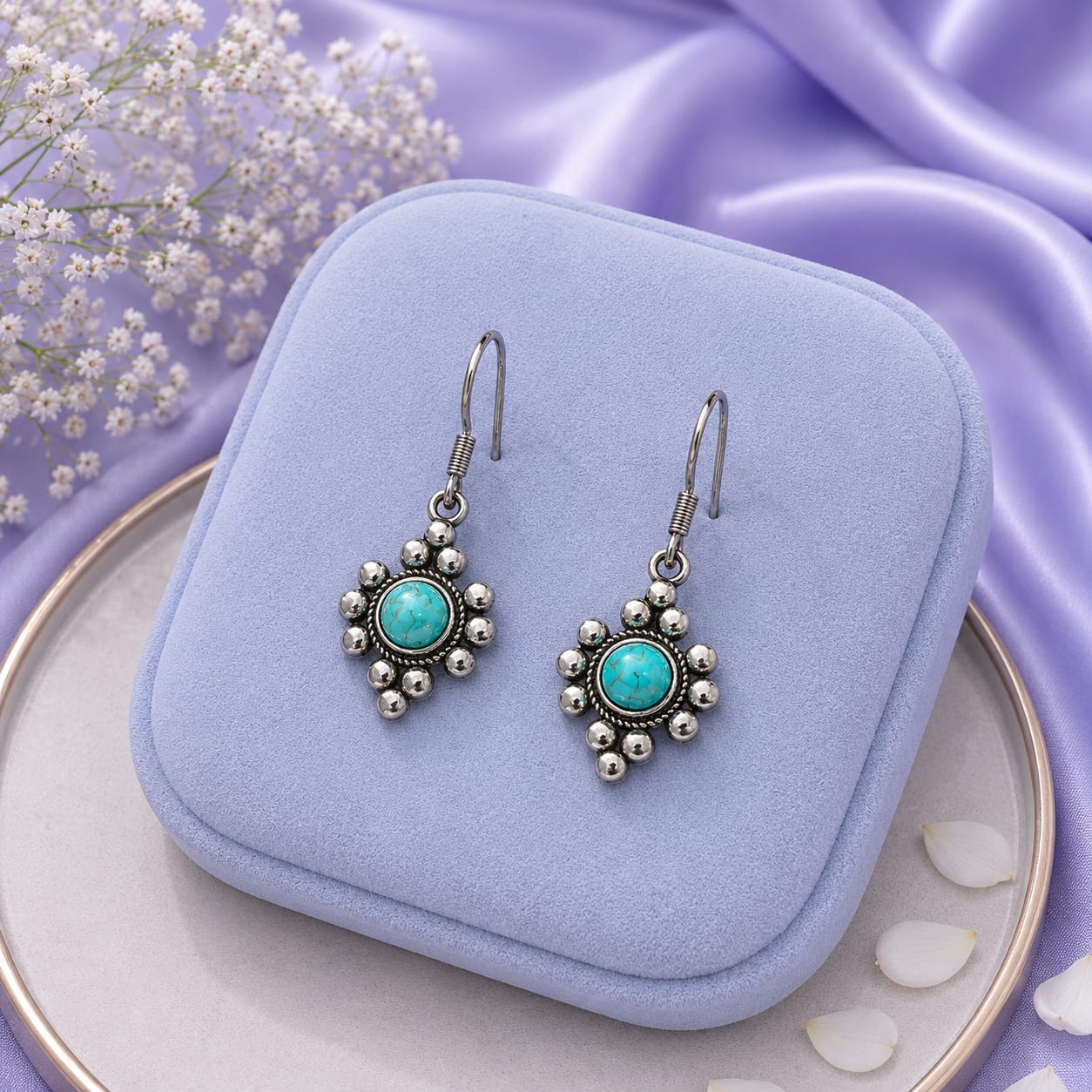 Drop Earrings, Turquoise Stone