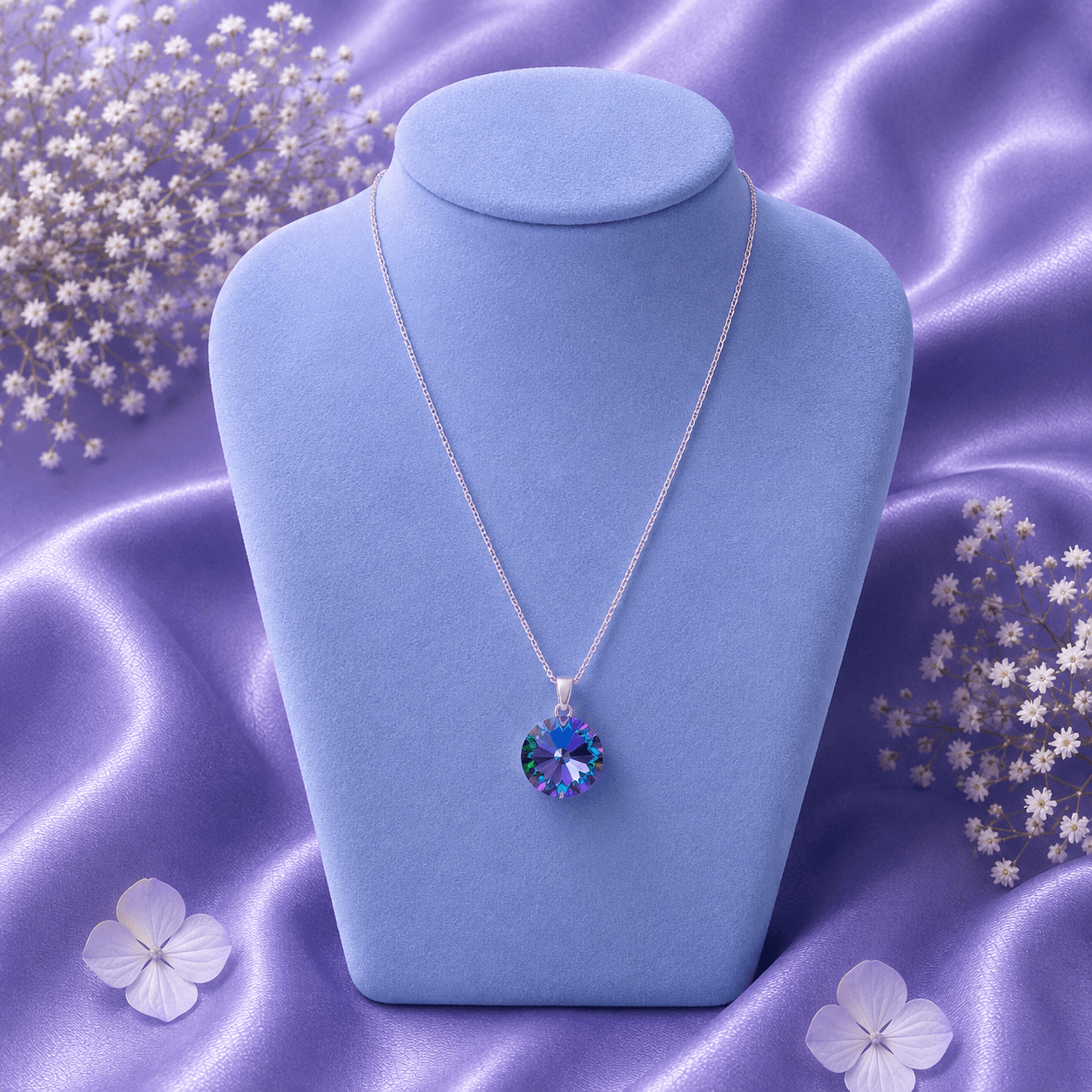 Blue Round Swarovski Pendant