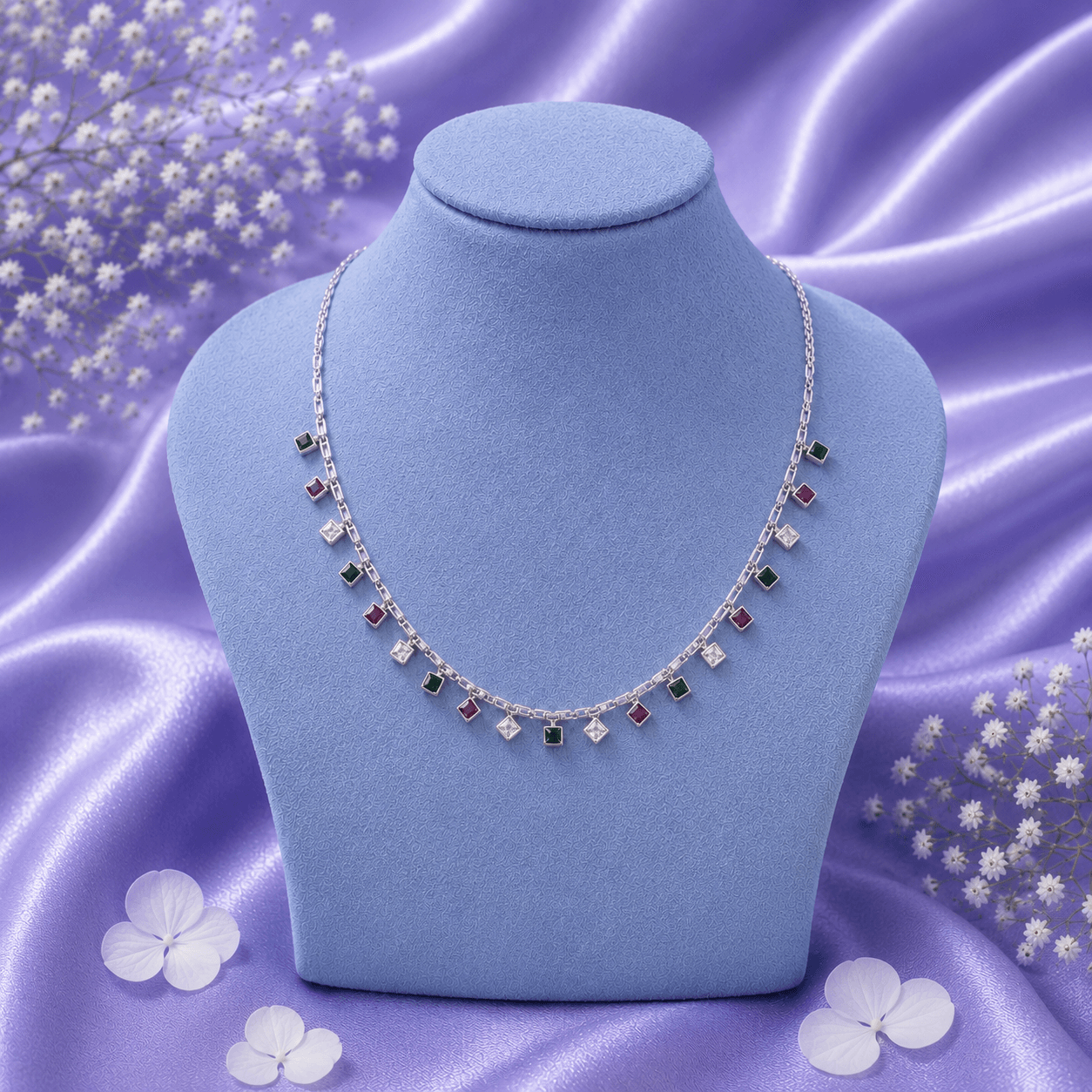 Diamond Shape Multistone Necklace
