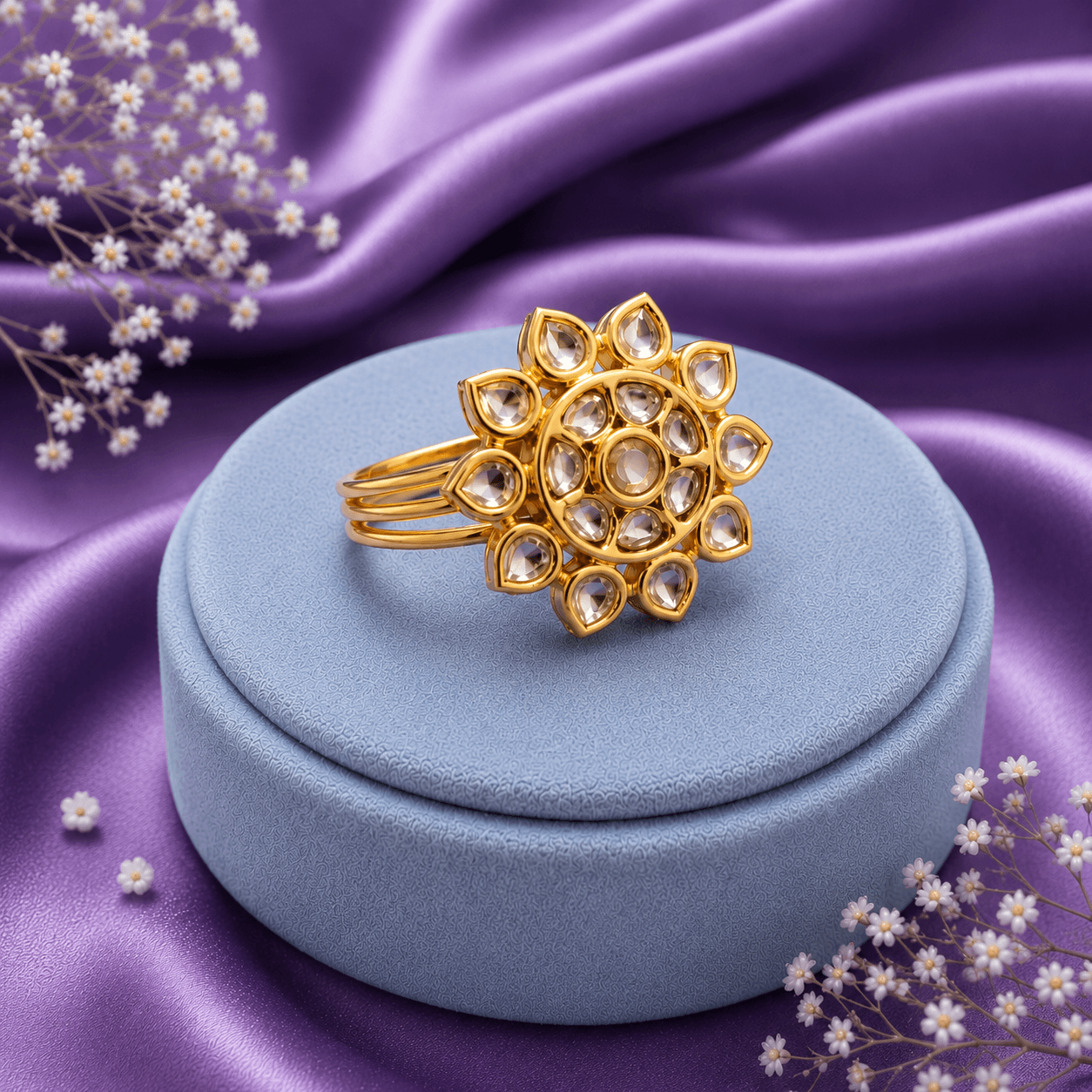 Chunky Kundan Gold Ring