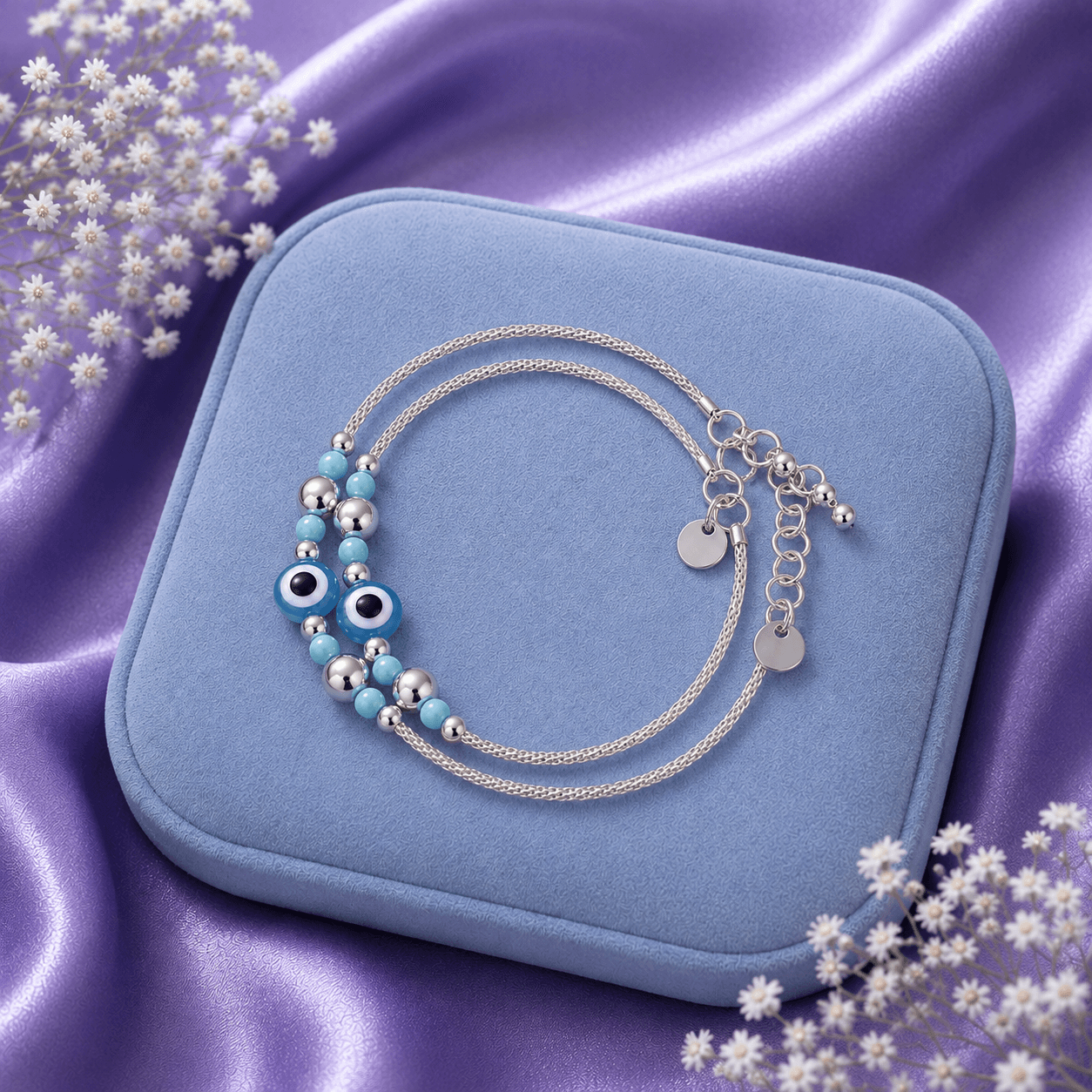 Turquoise Evil Eye and Beads Sleek Bracelet